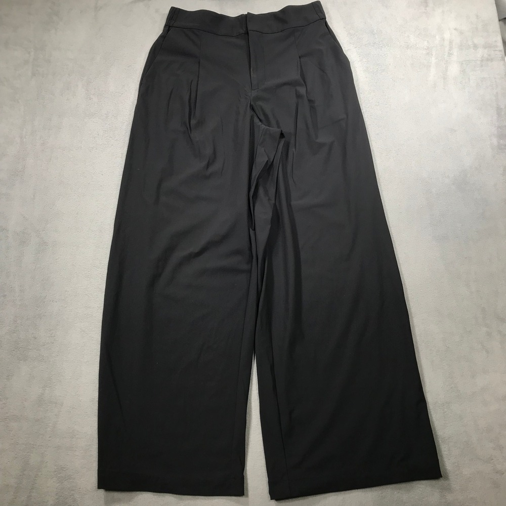 Athleta Pinnacle High Rise Wide Leg Pants Women 8 Black Pleated Trousers Stretch